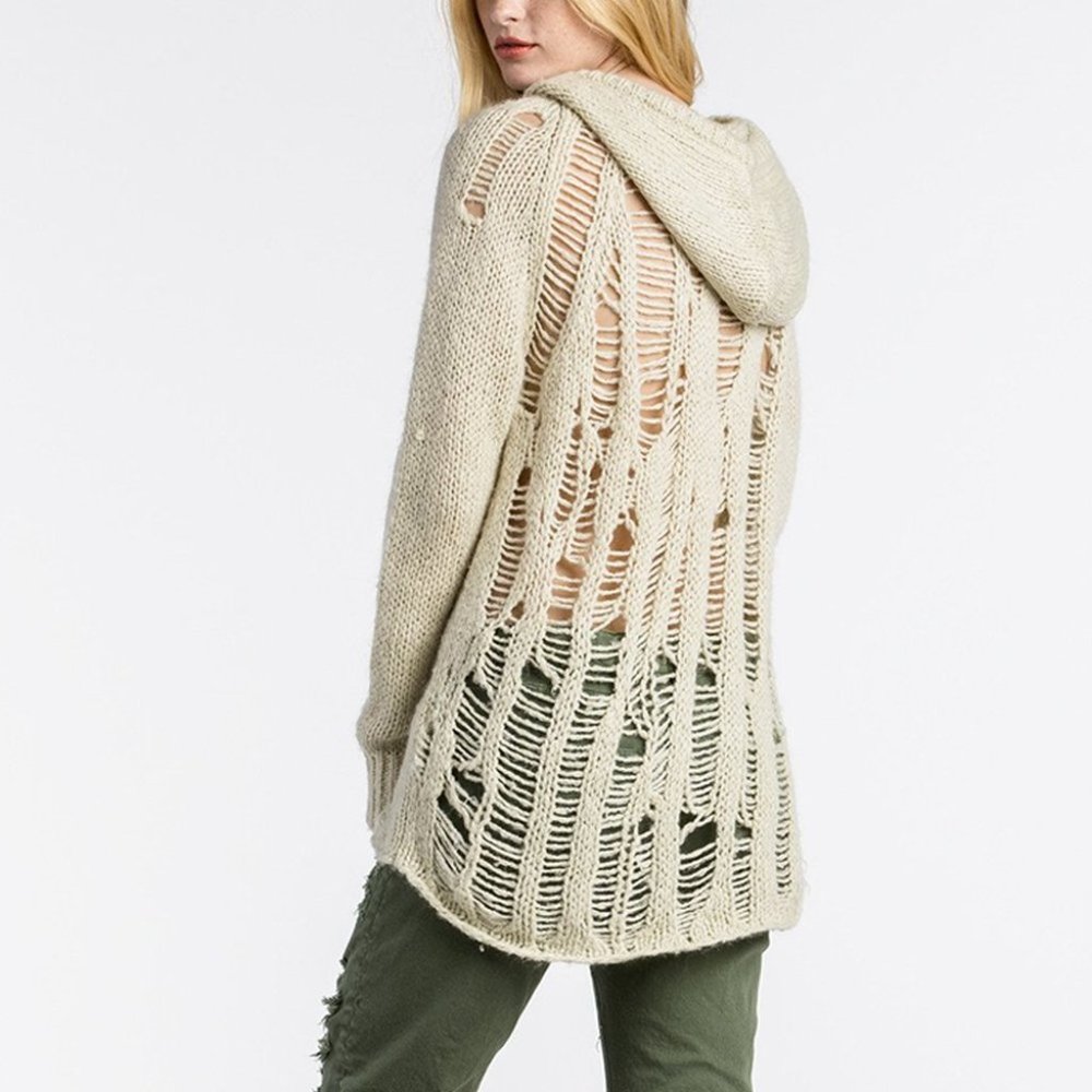 NWOT Cream knit-back wool-blend hoodie Size MEDIUM